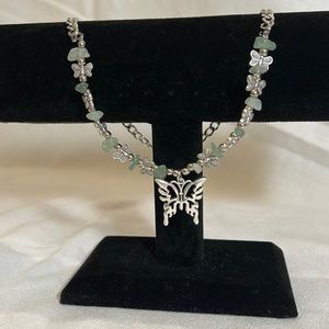 Green stone and butterfly necklace